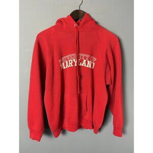 Vintage 80s UNIVERSITY OF MARYLAND Mens L Red Hoodie Sweatshirt by Artex 1980s
